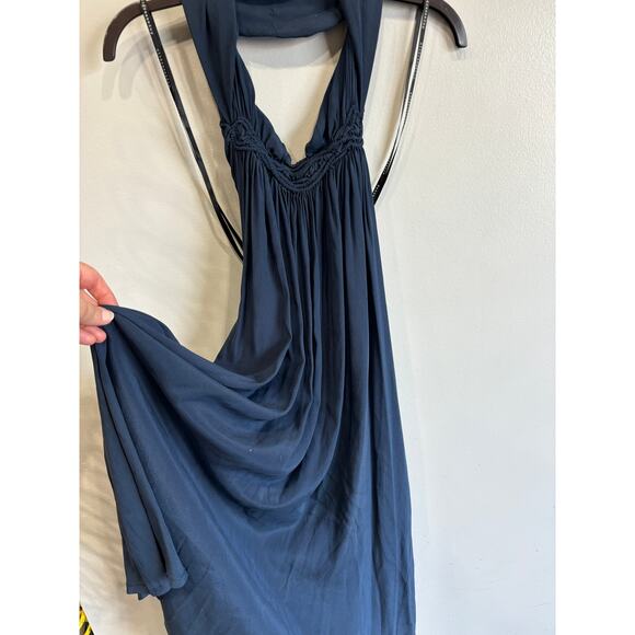 All Dressed Up Brand Silk Halter Dress Womens Size Small Blue Flowy Coastal Boho - Picture 3 of 6